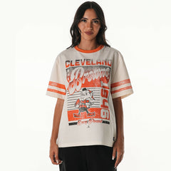 The Wild Collective Women's Vintage Drop Shoulder Oversized Boyfriend T-Shirt - Cleveland Browns T-shirts