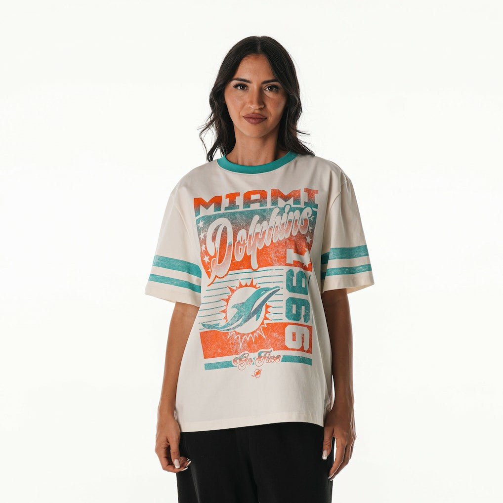 The Wild Collective Women's Vintage Drop Shoulder Oversized Boyfriend T-Shirt - Miami Dolphins T-shirts