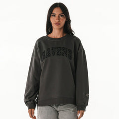 The Wild Collective Women's Rock Crystal Oversized Crewneck Sweatshirt - Baltimore Ravens Sweatshirts