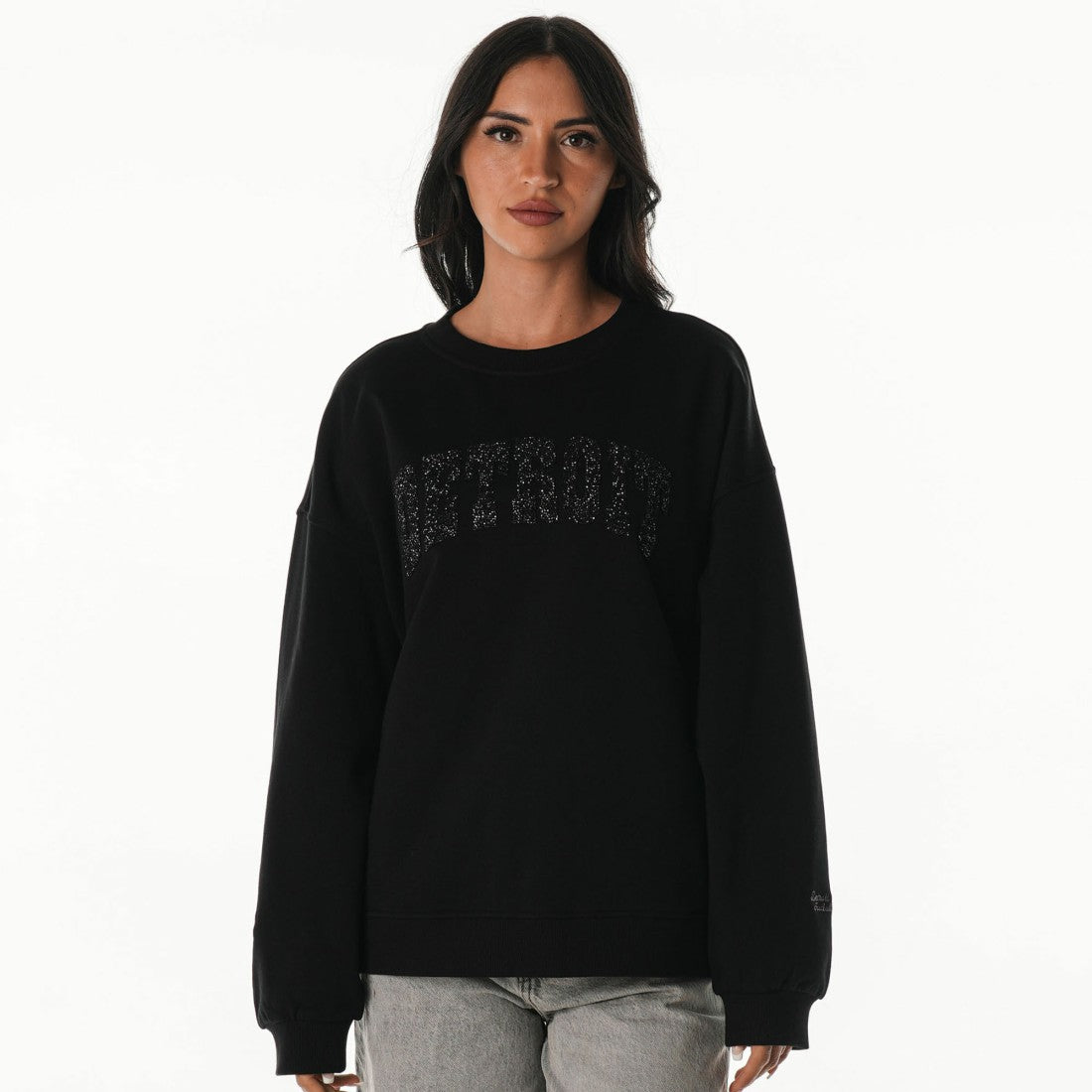 The Wild Collective Women's Rock Crystal Oversized Crewneck Sweatshirt - Detroit Lions Sweatshirts