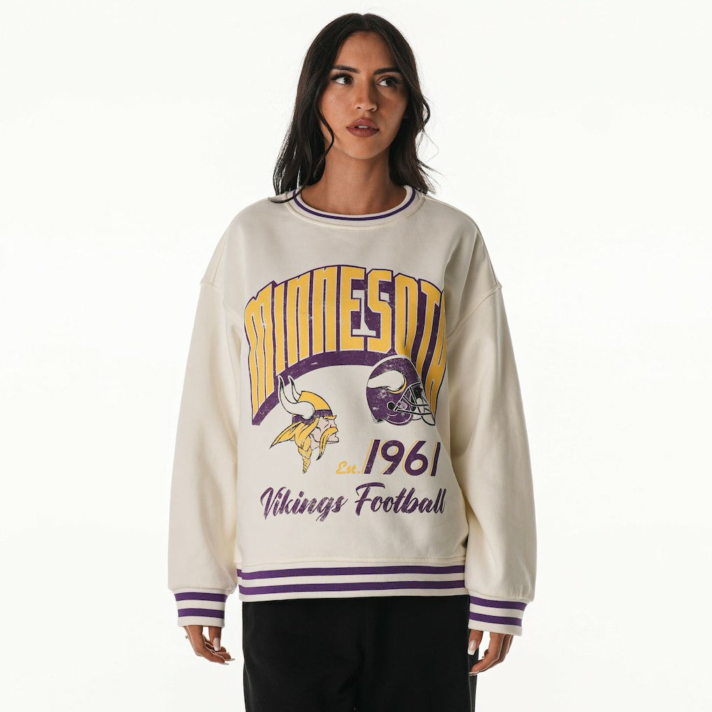 The Wild Collective Women's Oversized Vintage French Terry Sweatshirt - Minnesota Vikings Sweatshirts