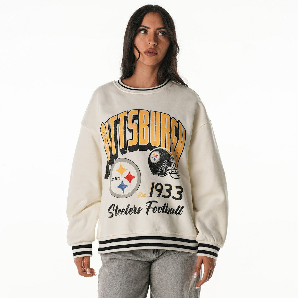 The Wild Collective Women's Oversized Vintage French Terry Sweatshirt - Pittsburgh Steelers Sweatshirts