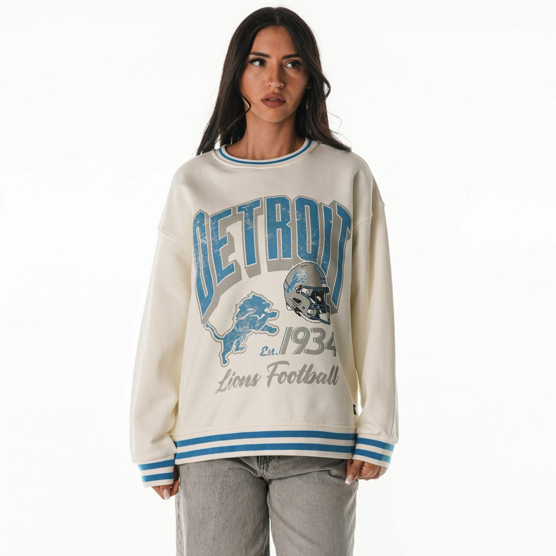 The Wild Collective Women's Oversized Vintage French Terry Sweatshirt - Detroit Lions Sweatshirts