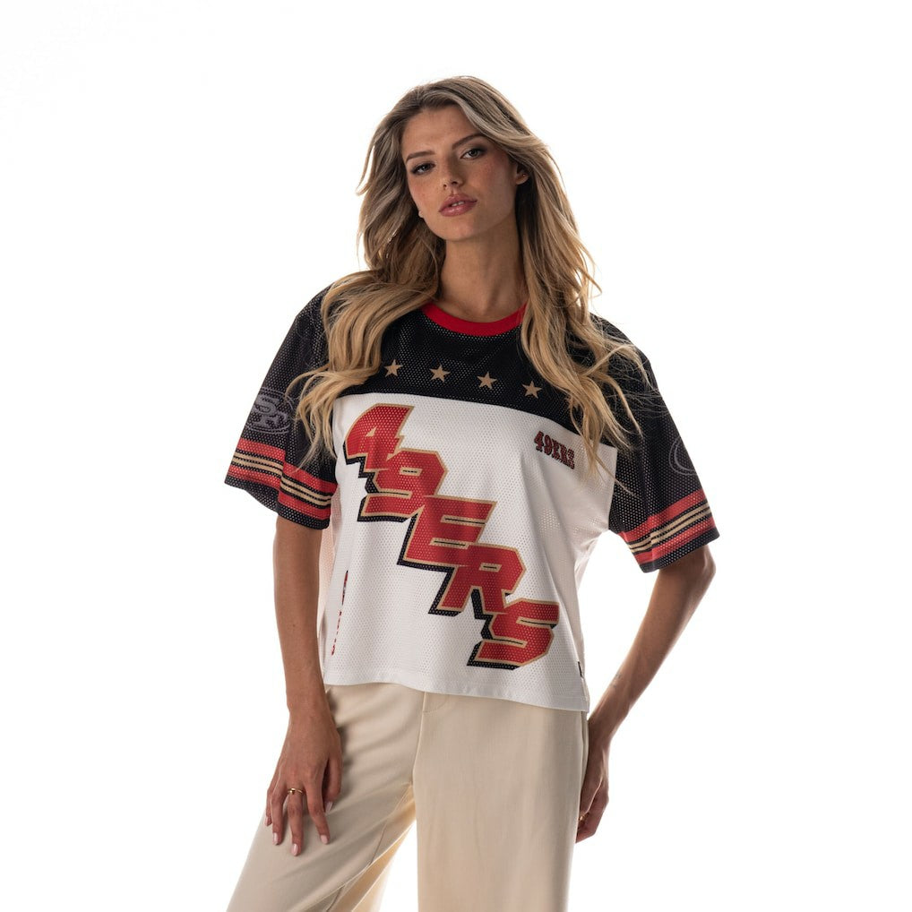 The Wild Collective Women's Boxy Cropped Mesh T-Shirt - San Francisco 49ers T-shirts
