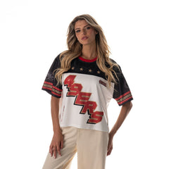 The Wild Collective Women's Boxy Cropped Mesh T-Shirt - San Francisco 49ers T-shirts