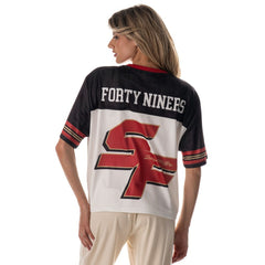 The Wild Collective Women's Boxy Cropped Mesh T-Shirt - San Francisco 49ers T-shirts