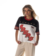 The Wild Collective Women's Boxy Cropped Mesh T-Shirt - San Francisco 49ers T-shirts