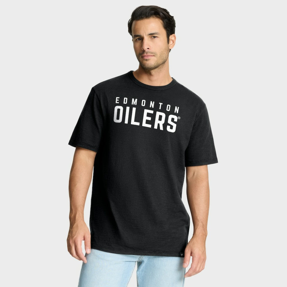 NHL Edmonton Oilers Fanatics Play Distressed Wordmark Stadium Slub T-Shirt