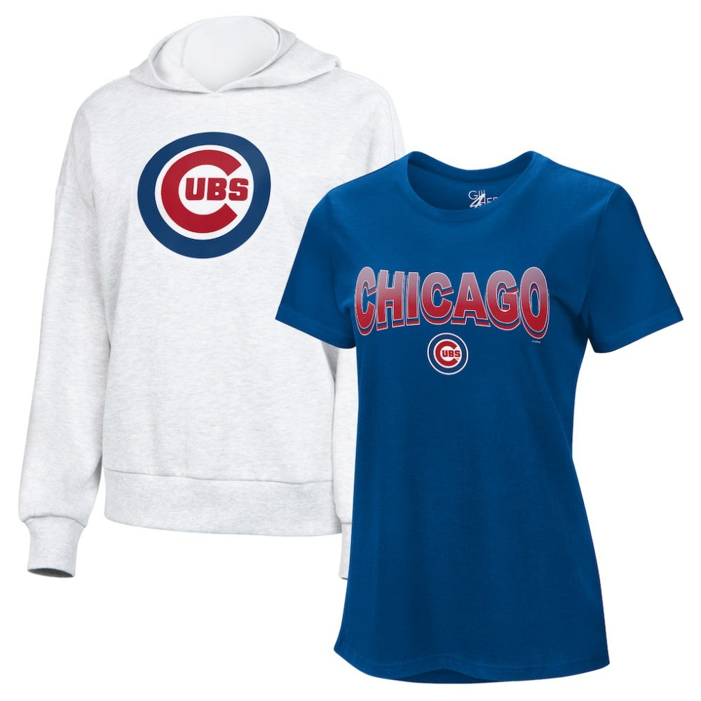 Royal/Bright Heather Ceramic Chicago Cubs G-III 4Her by Carl Banks Women's T-Shirt and Hoodie Combo Pack