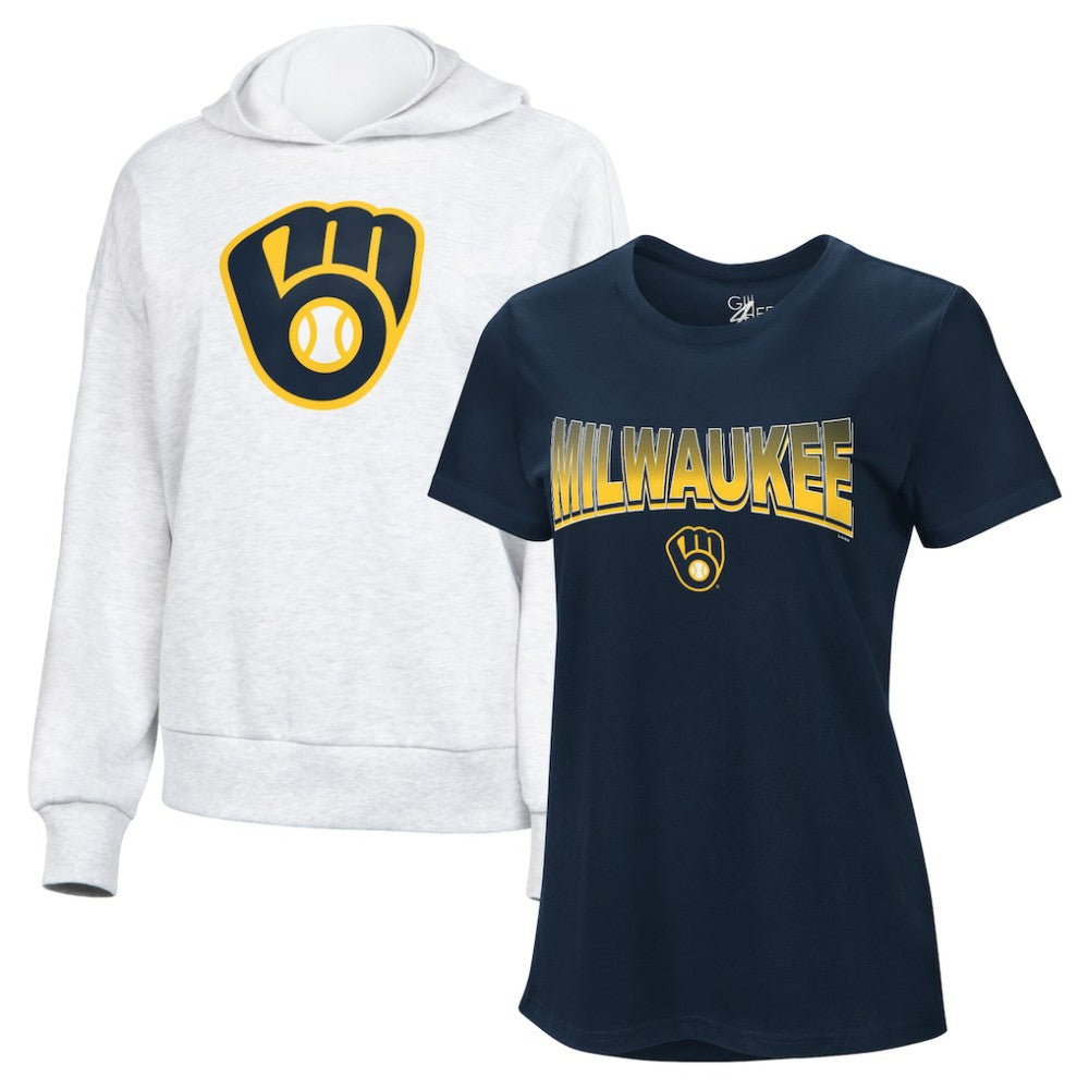 Navy/Bright Heather Ceramic Milwaukee Brewers G-III 4Her by Carl Banks Women's T-Shirt and Hoodie Combo Pack