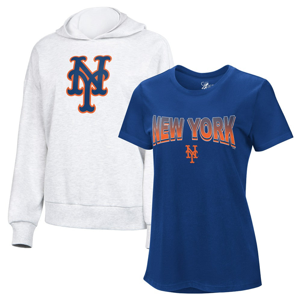 Royal/Bright Heather Ceramic New York Mets G-III 4Her by Carl Banks Women's T-Shirt and Hoodie Combo Pack