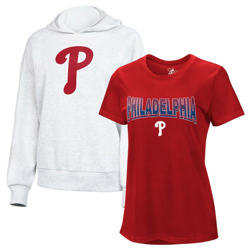 Red/Bright Heather Ceramic Philadelphia Phillies G-III 4Her by Carl Banks Women's T-Shirt and Hoodie Combo Pack