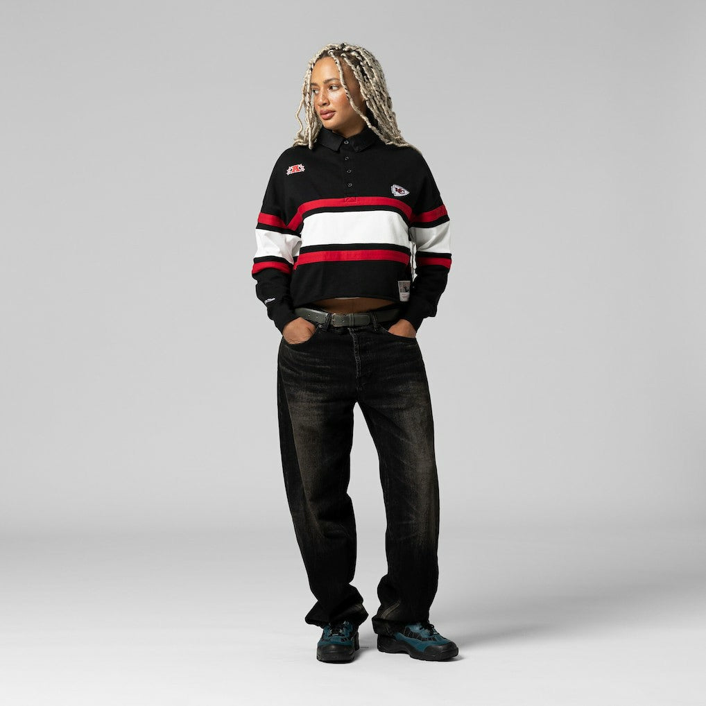 Women's Cropped Long Sleeve Rugby Polo - Kansas City Chiefs