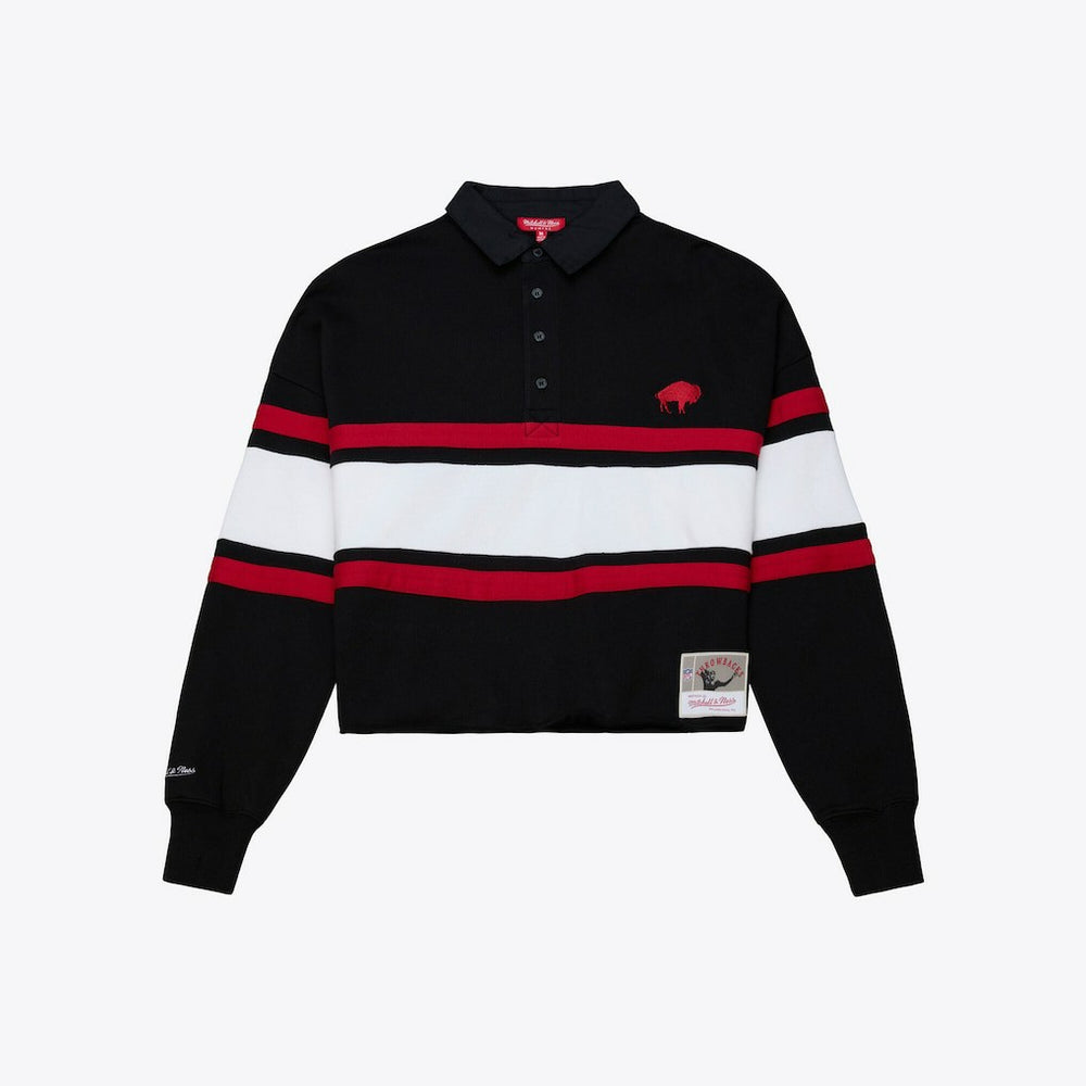 Women's Throwback Cropped Long Sleeve Rugby Polo - Buffalo Bills