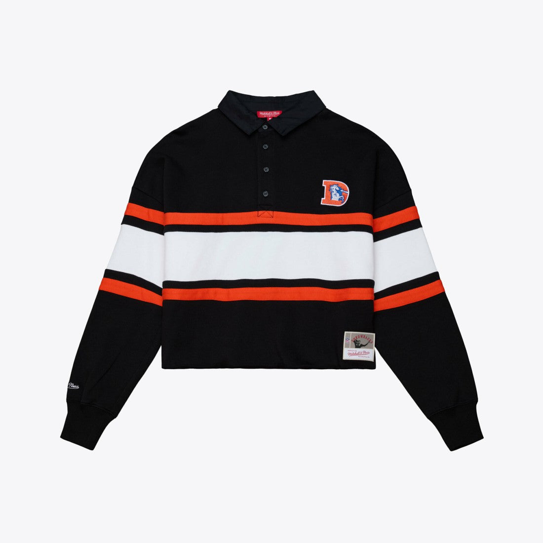 Women's Throwback Cropped Long Sleeve Rugby Polo - Denver Broncos