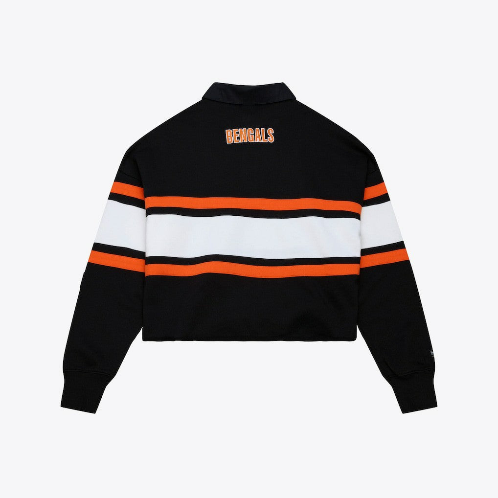 Women's Cropped Long Sleeve Rugby Polo - Cincinnati Bengals
