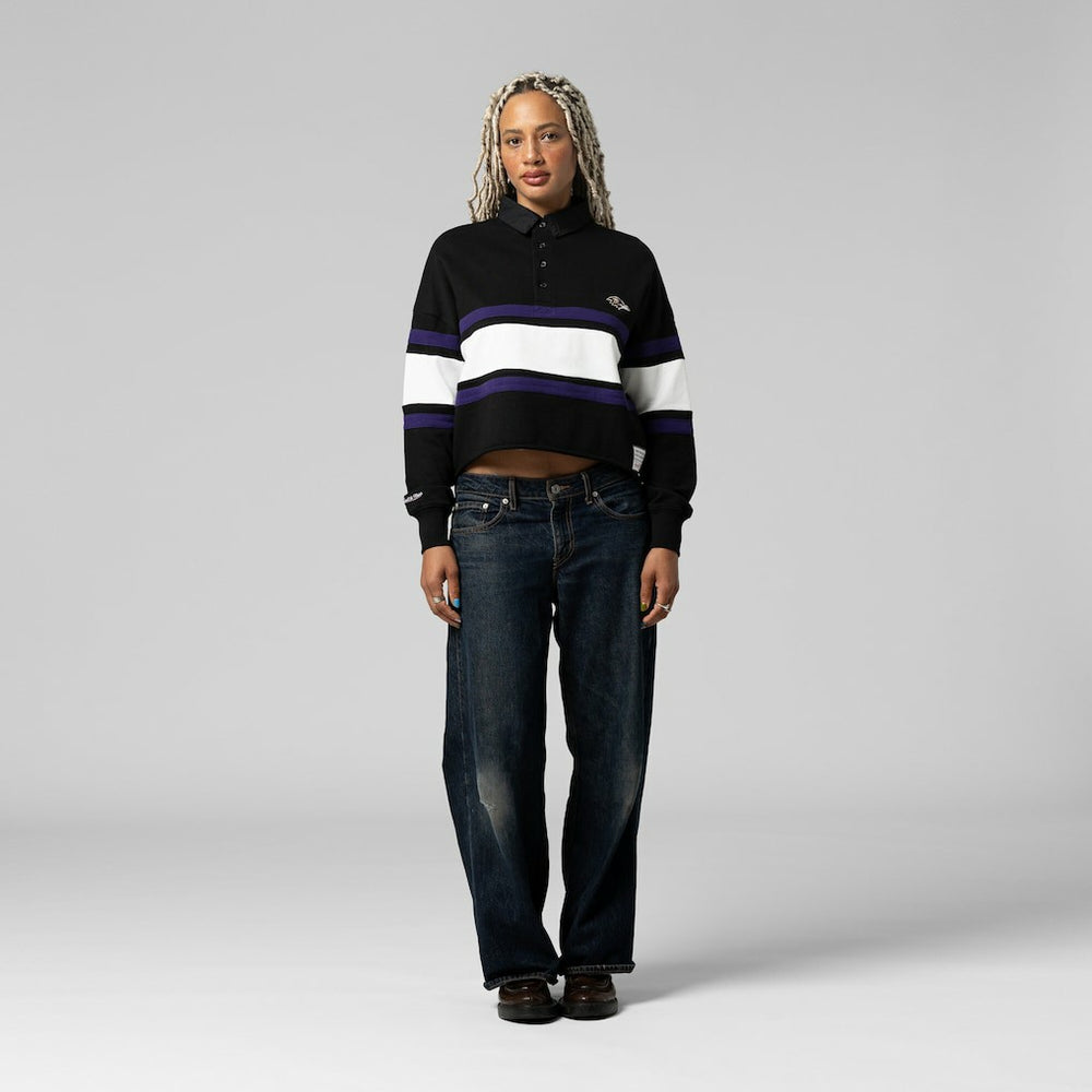 Women's Cropped Long Sleeve Rugby Polo - Baltimore Ravens