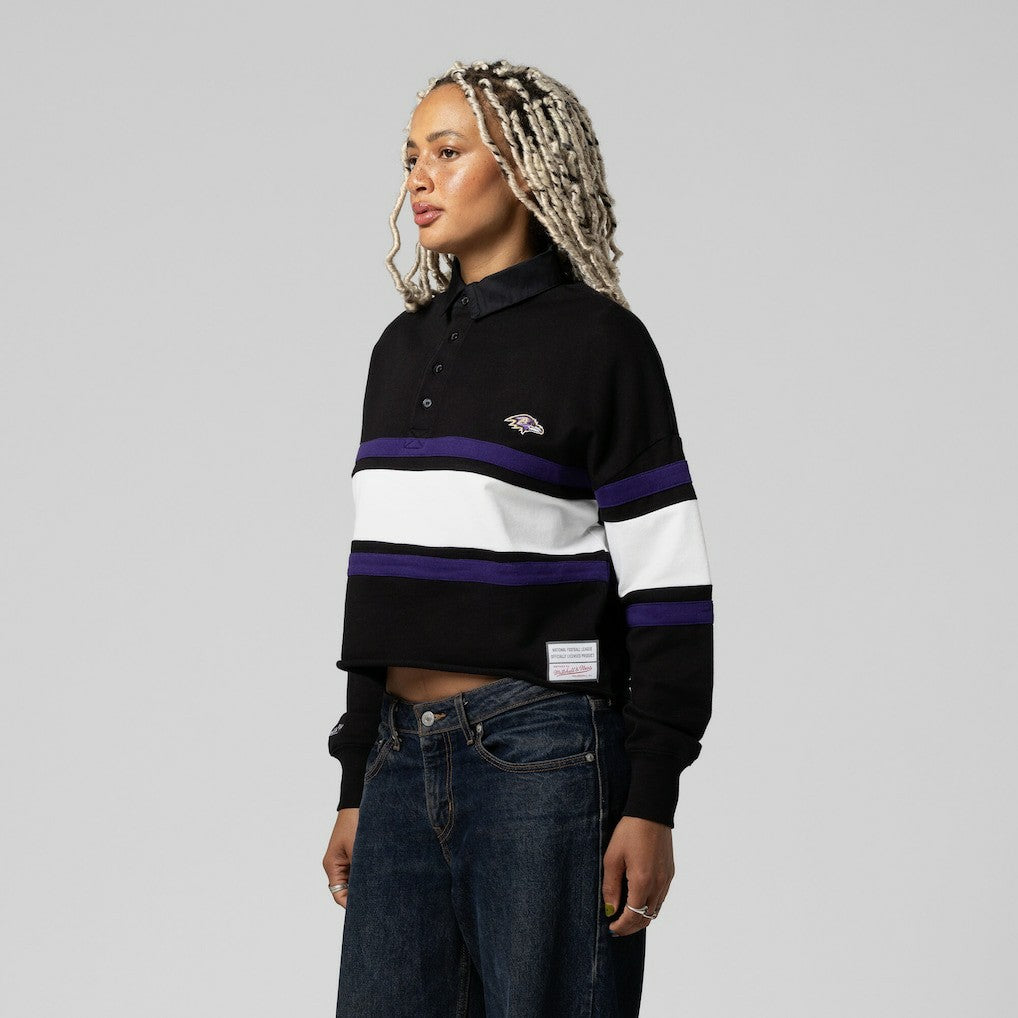 Women's Cropped Long Sleeve Rugby Polo - Baltimore Ravens