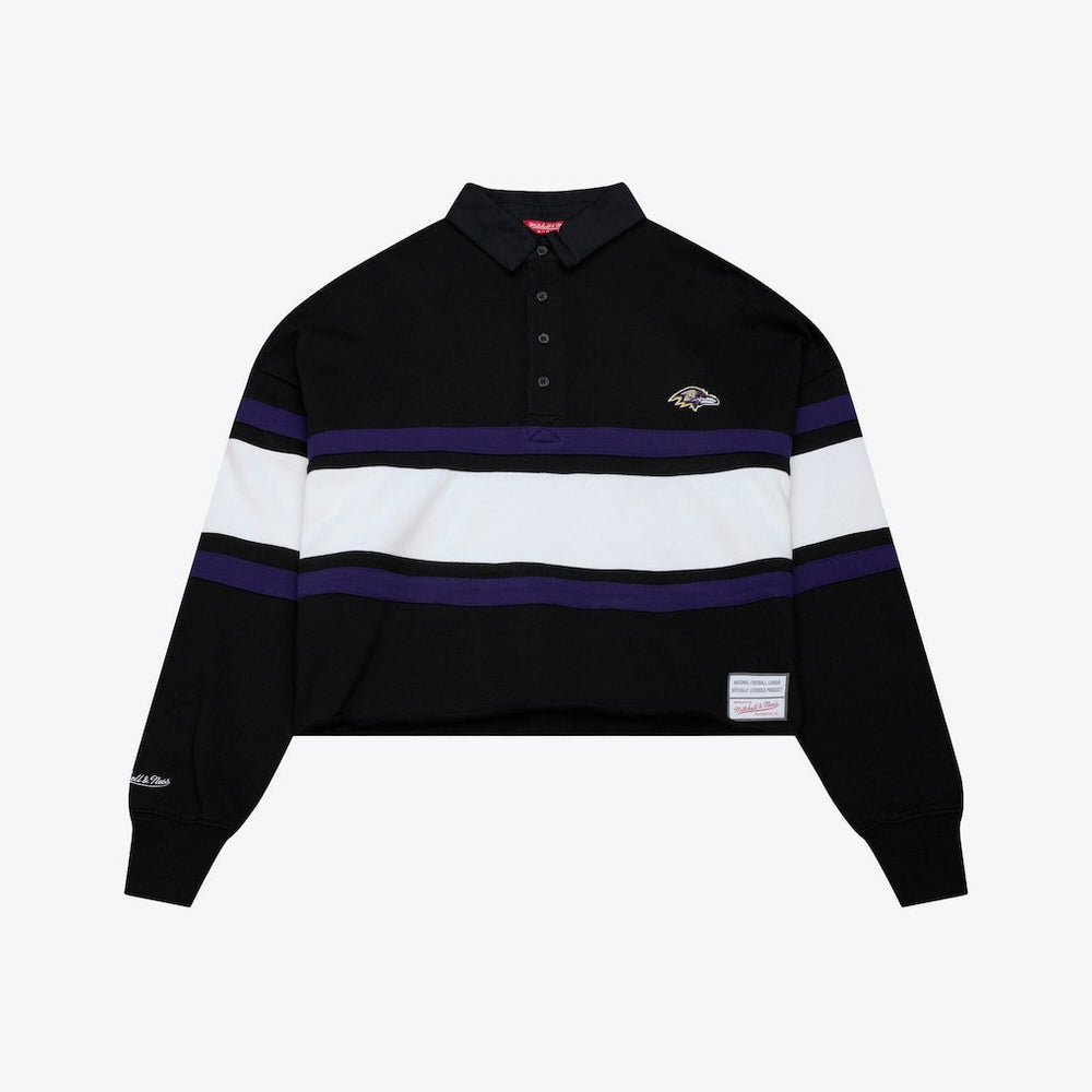 Women's Cropped Long Sleeve Rugby Polo - Baltimore Ravens
