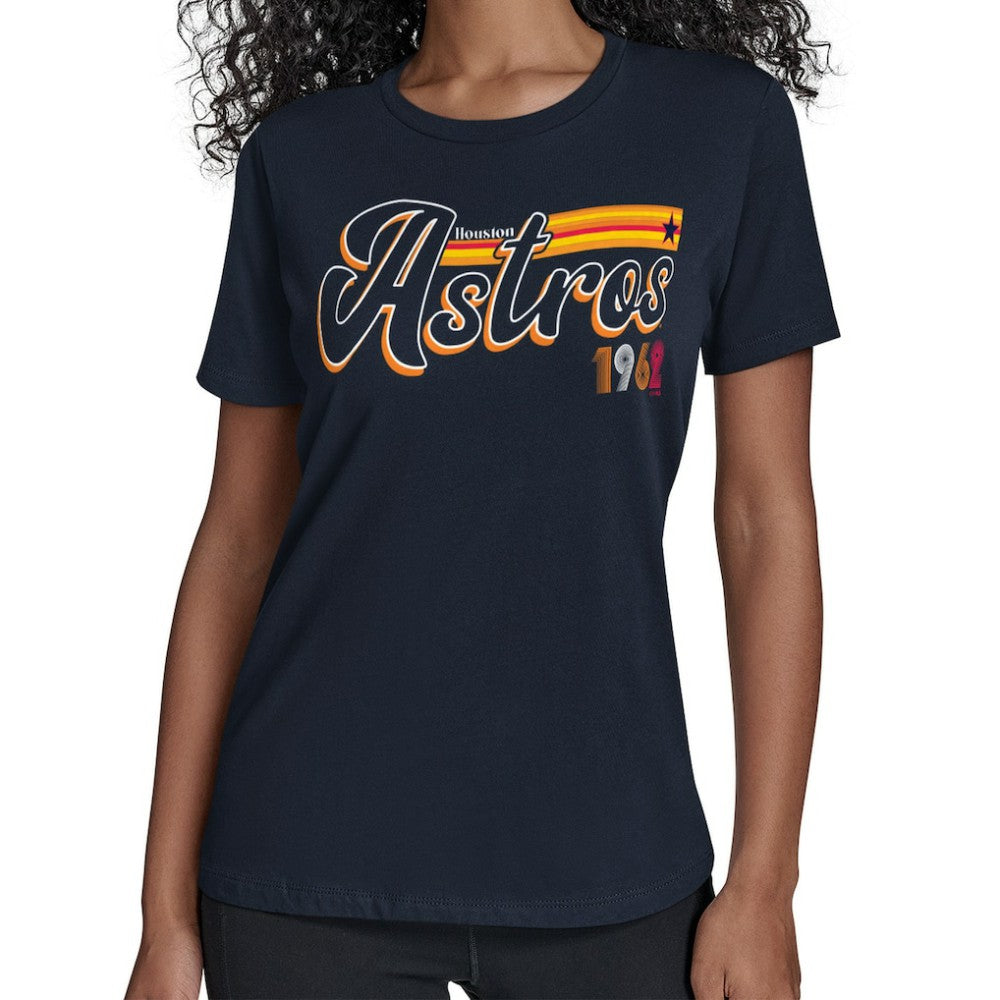Navy Houston Astros Starter Women's Groovy Script Team Fitted T-Shirt