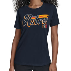Navy Houston Astros Starter Women's Groovy Script Team Fitted T-Shirt