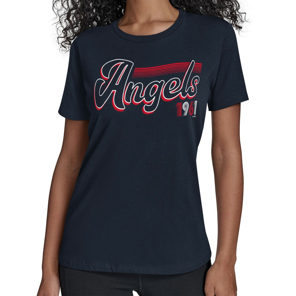 Navy Los Angeles Angels Starter Women's Groovy Script Team Fitted T-Shirt