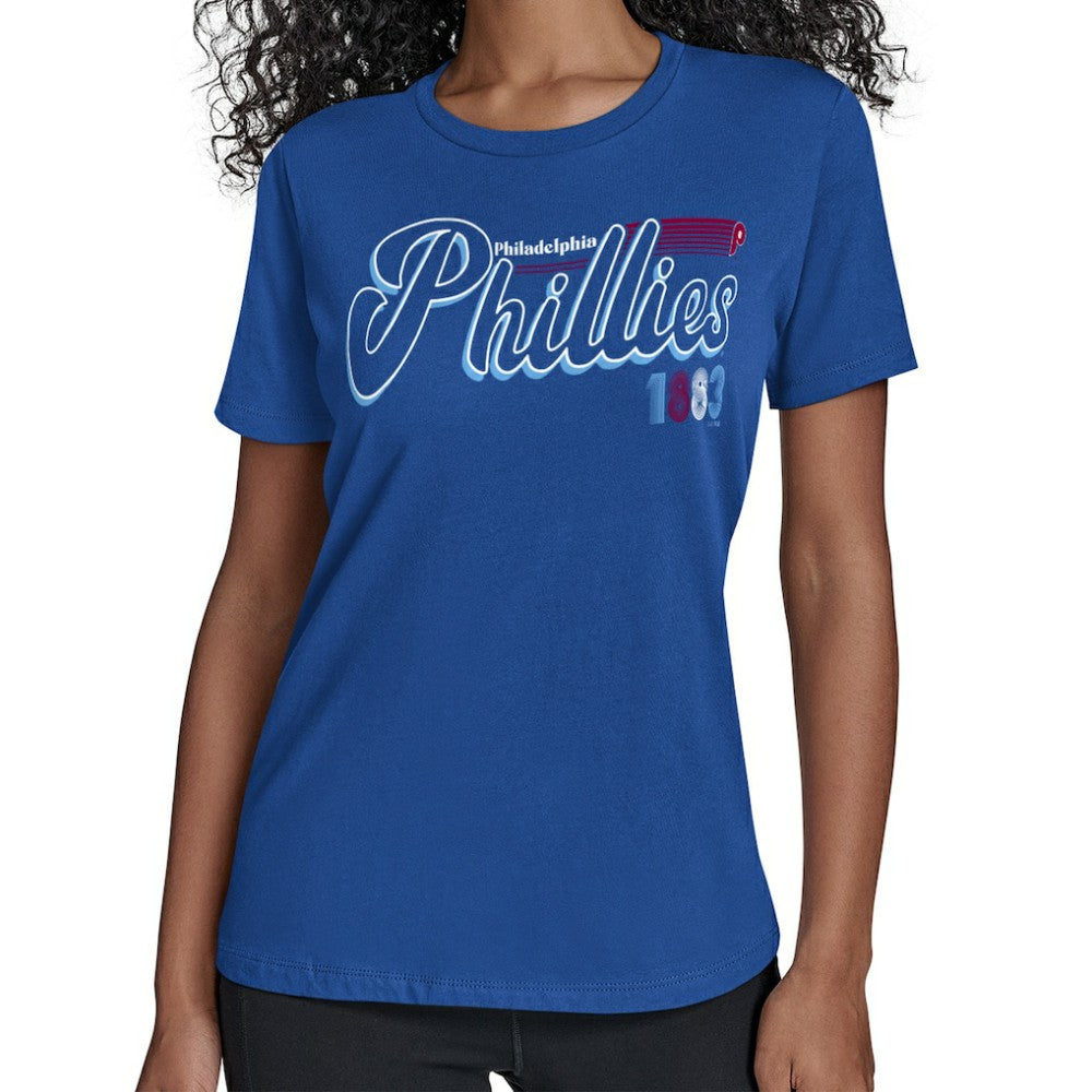 Royal Philadelphia Phillies Starter Women's Groovy Script Team Fitted T-Shirt