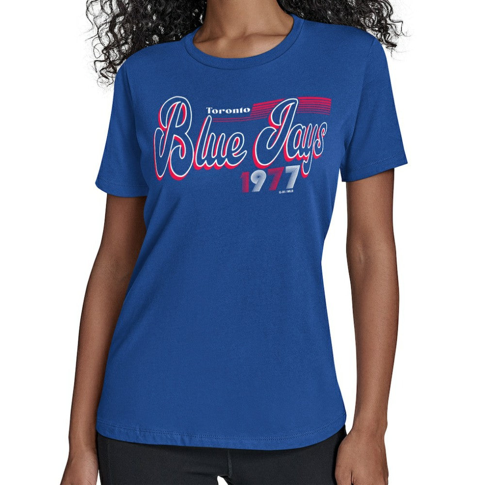 Royal Toronto Blue Jays Starter Women's Groovy Script Team Fitted T-Shirt