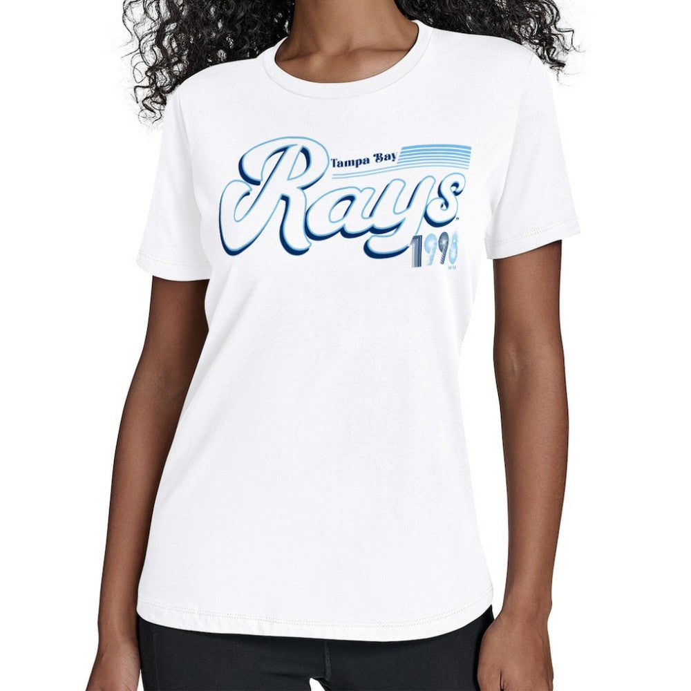 White Tampa Bay Rays Starter Women's Groovy Script Team Fitted T-Shirt