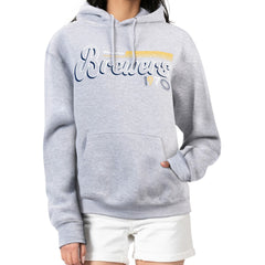 Gray Milwaukee Brewers Starter Women's Groovy Script Team Fleece Pullover Hoodie