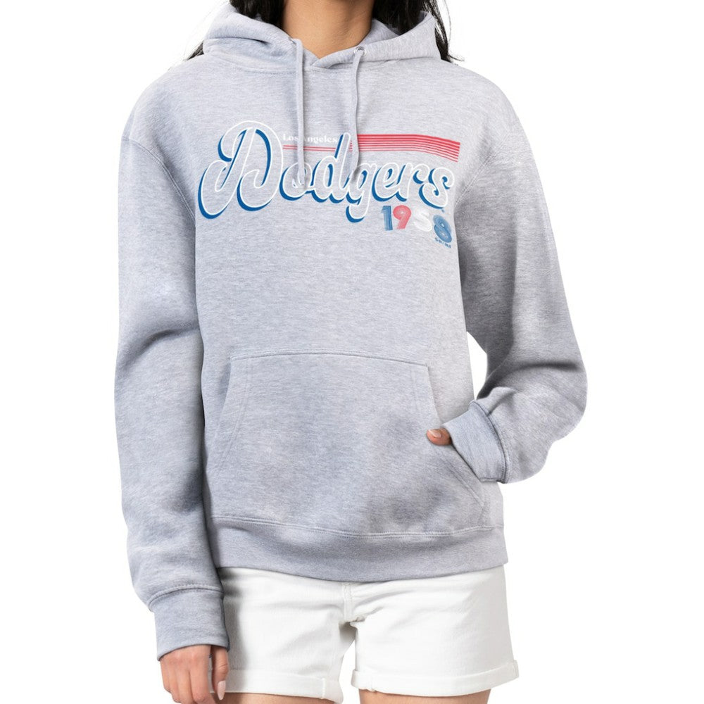 Gray Los Angeles Dodgers Starter Women's Groovy Script Team Fleece Pullover Hoodie