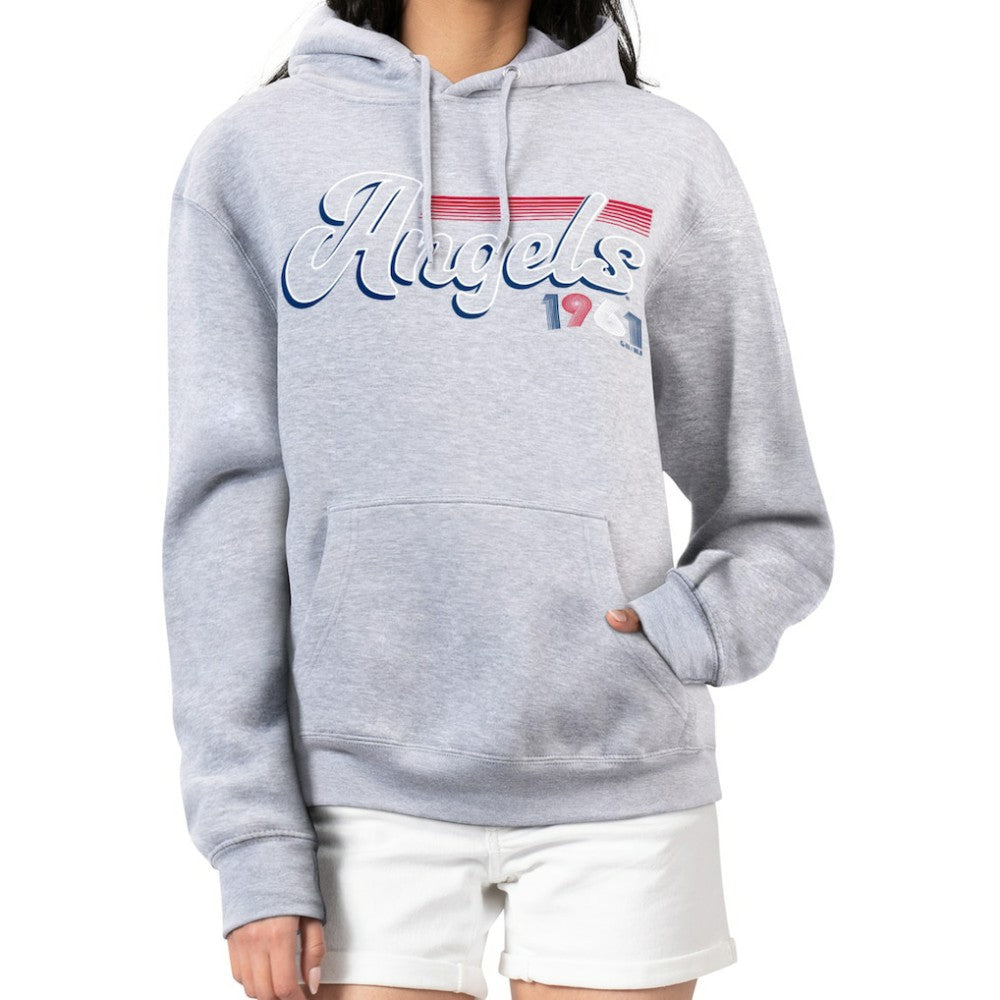 Gray Los Angeles Angels Starter Women's Groovy Script Team Fleece Pullover Hoodie