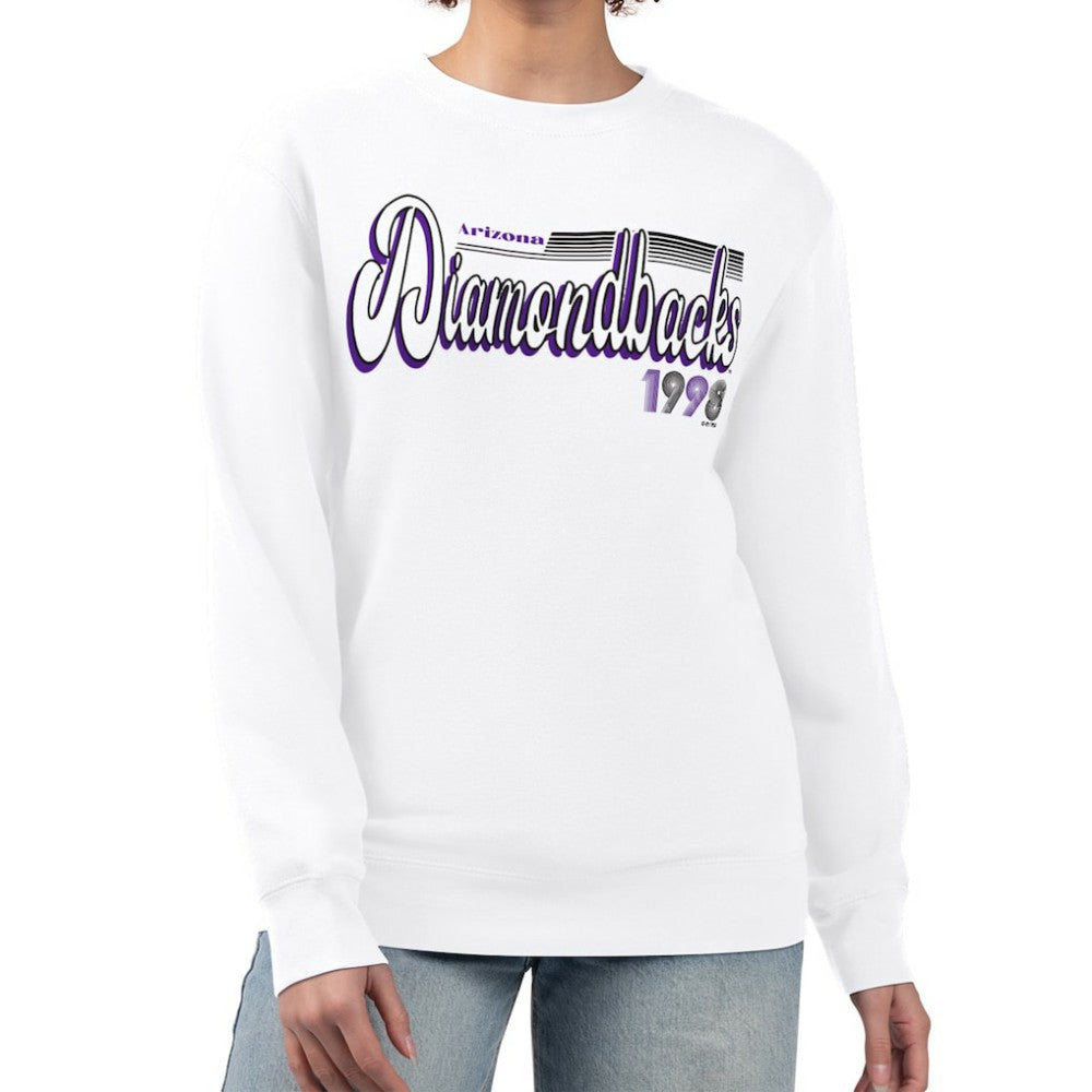 White Arizona Diamondbacks Starter Women's Groovy Script Team Fleece Pullover Sweatshirt