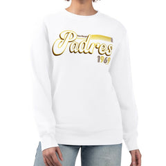 White San Diego Padres Starter Women's Groovy Script Team Fleece Pullover Sweatshirt