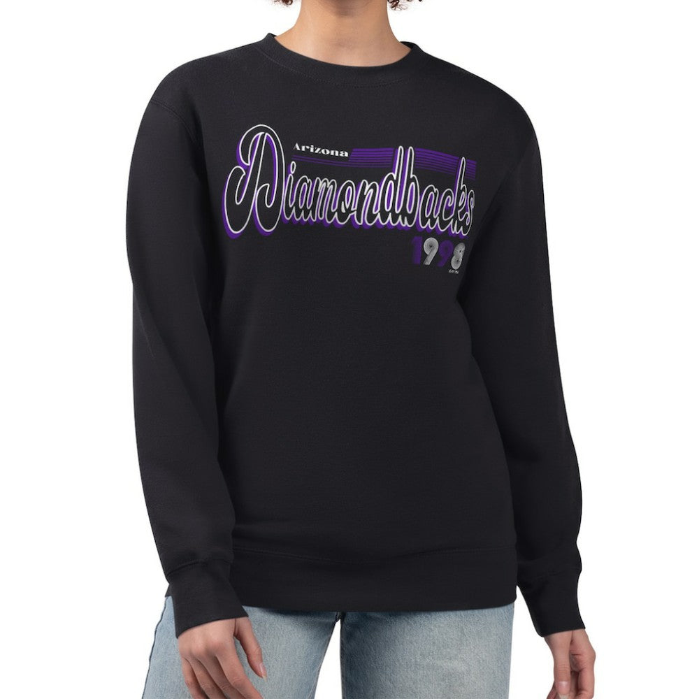 Black Arizona Diamondbacks Starter Women's Groovy Script Team Fleece Pullover Sweatshirt