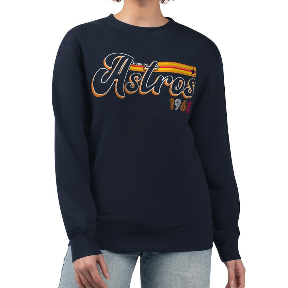 Navy Houston Astros Starter Women's Groovy Script Team Fleece Pullover Sweatshirt