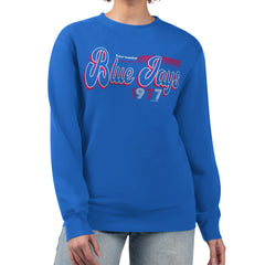 Royal Toronto Blue Jays Starter Women's Groovy Script Team Fleece Pullover Sweatshirt