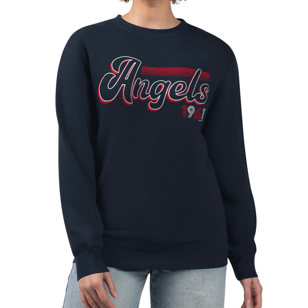 Navy Los Angeles Angels Starter Women's Groovy Script Team Fleece Pullover Sweatshirt