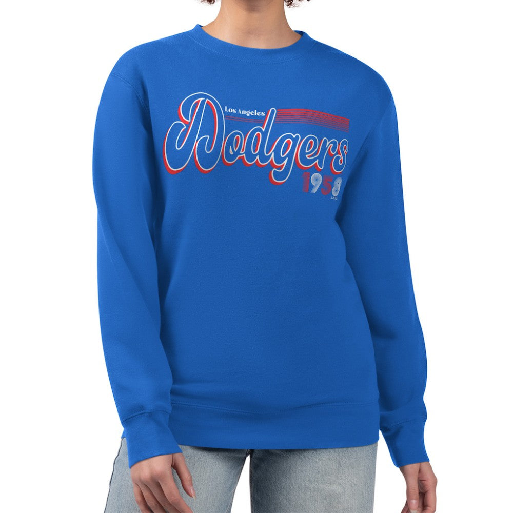 Royal Los Angeles Dodgers Starter Women's Groovy Script Team Fleece Pullover Sweatshirt