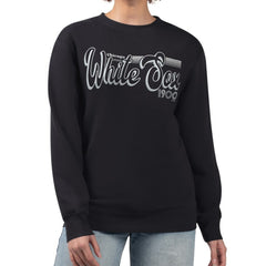 Black Chicago White Sox Starter Women's Groovy Script Team Fleece Pullover Sweatshirt
