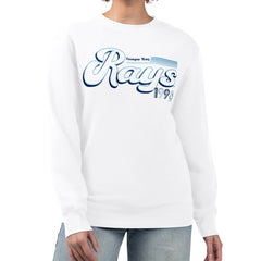 White Tampa Bay Rays Starter Women's Groovy Script Team Fleece Pullover Sweatshirt