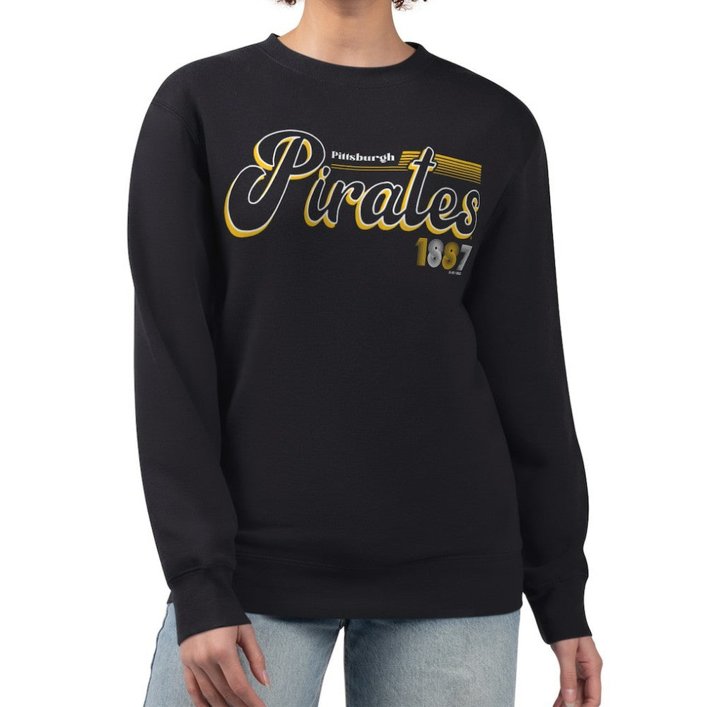Black Pittsburgh Pirates Starter Women's Groovy Script Team Fleece Pullover Sweatshirt