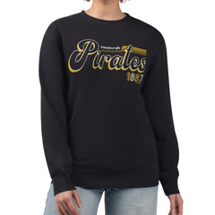 Black Pittsburgh Pirates Starter Women's Groovy Script Team Fleece Pullover Sweatshirt