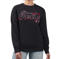Black Cincinnati Reds Starter Women's Groovy Script Team Fleece Pullover Sweatshirt