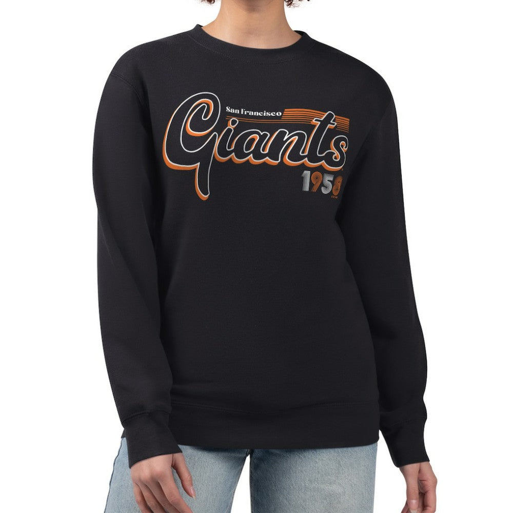 Black San Francisco Giants Starter Women's Groovy Script Team Fleece Pullover Sweatshirt
