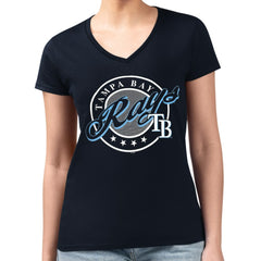 Navy Tampa Bay Rays G-III 4Her by Carl Banks Women's Super-Slim Fit Lightweight Pinstripe Circle V-Neck T-Shirt