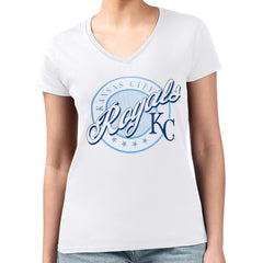 White Kansas City Royals G-III 4Her by Carl Banks Women's Super-Slim Fit Lightweight Pinstripe Circle V-Neck T-Shirt