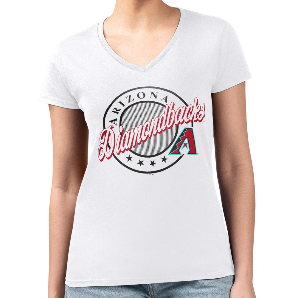 White Arizona Diamondbacks G-III 4Her by Carl Banks Women's Super-Slim Fit Lightweight Pinstripe Circle V-Neck T-Shirt