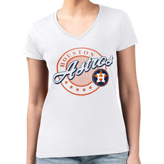 White Houston Astros G-III 4Her by Carl Banks Women's Super-Slim Fit Lightweight Pinstripe Circle V-Neck T-Shirt