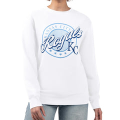White Kansas City Royals G-III 4Her by Carl Banks Women's Pinstripe Circle Team Fleece Pullover Sweatshirt